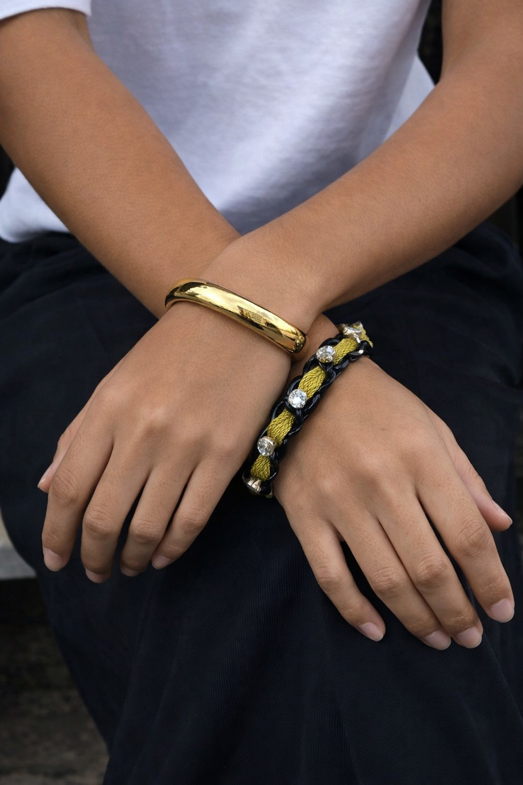 Kristal Taş ve Siyah Zincir Detaylı Yeşil Bileklik