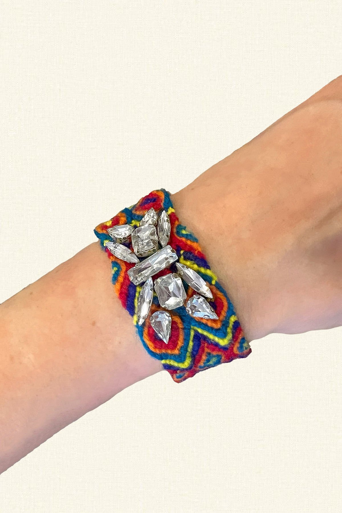 Kristal Taşlı Renkli Örme Bileklik