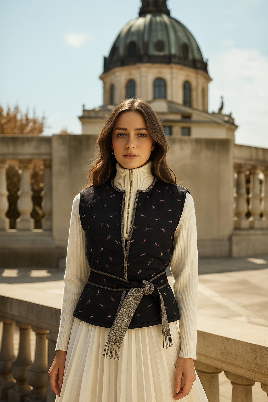 Çift Taraflı Beli Kemerli Krem Kapitone Şişme Yelek