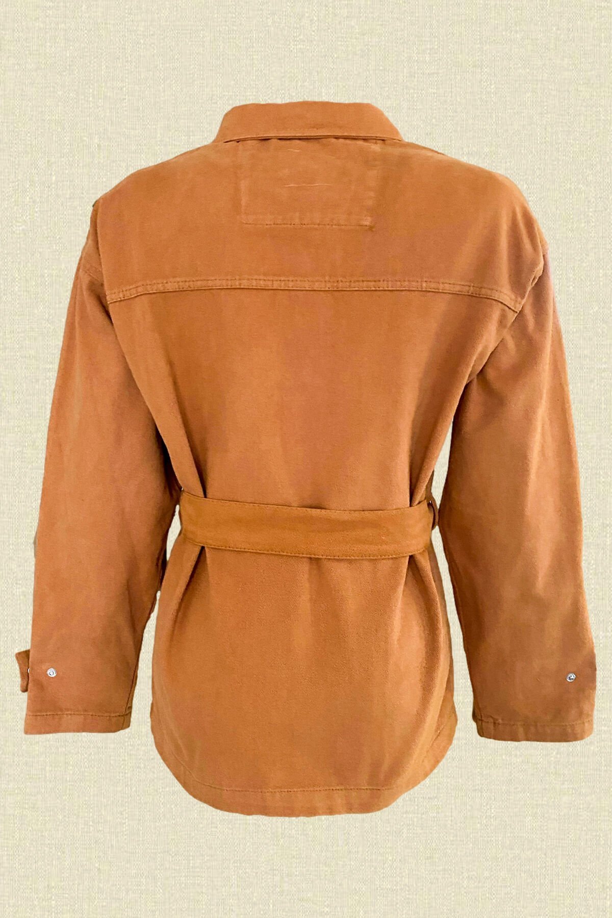 Bakır Yaprak İşlemeli Kiremit Renk Jean Ceket