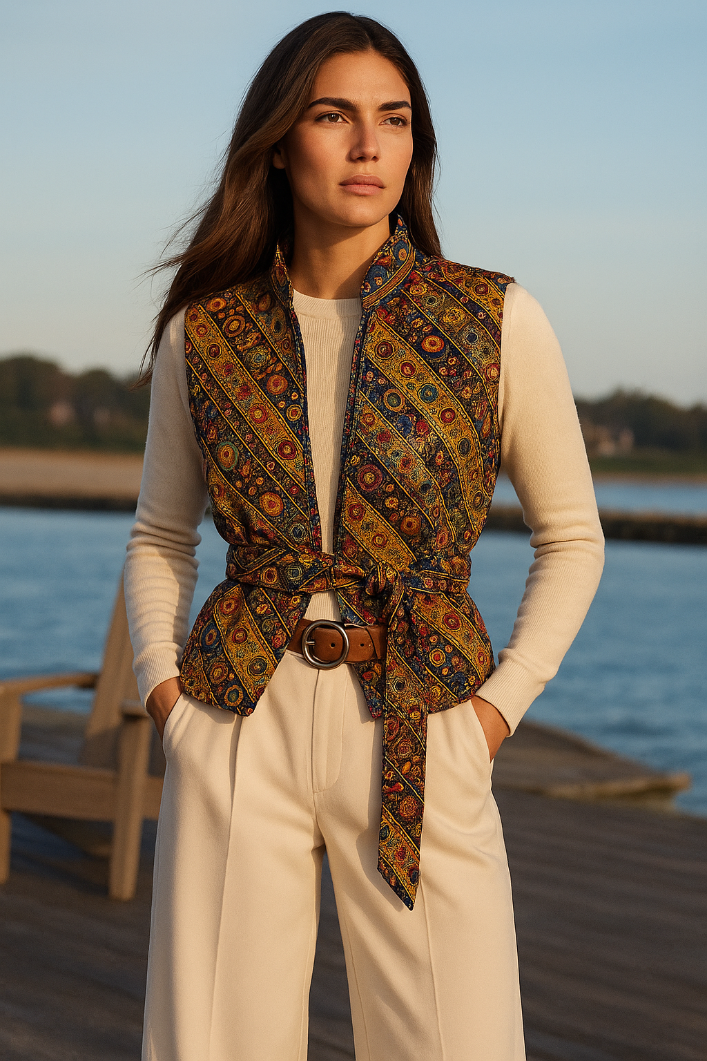 Çift Taraflı Beli Kemerli Mavi Kapitone Şişme Yelek